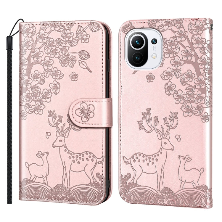For Xiaomi Mi 11 Lite Sika Deer Embossing Pattern Horizontal Flip PU Leather Case with Holder & Card Slot & Wallet & Photo Frame