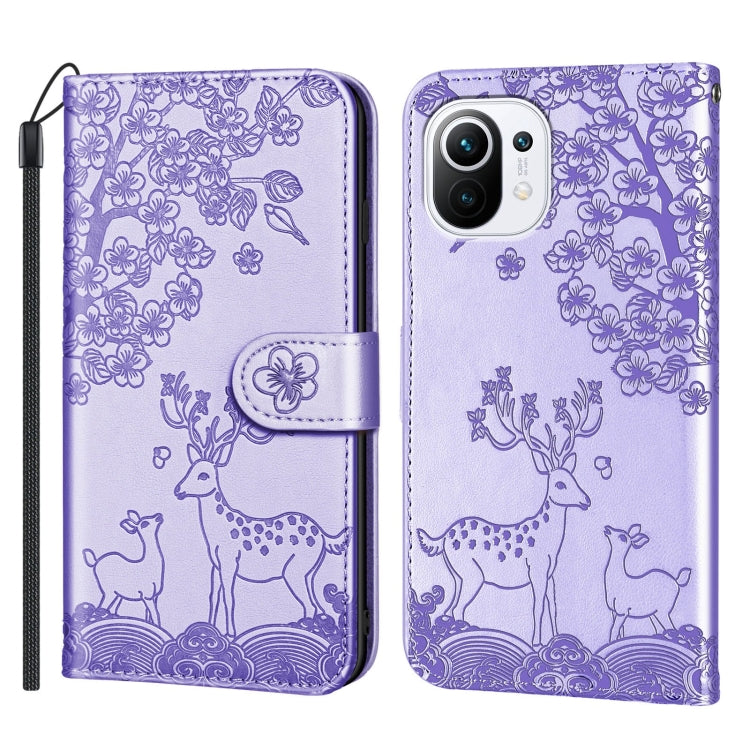 For Xiaomi Mi 11 Lite Sika Deer Embossing Pattern Horizontal Flip PU Leather Case with Holder & Card Slot & Wallet & Photo Frame