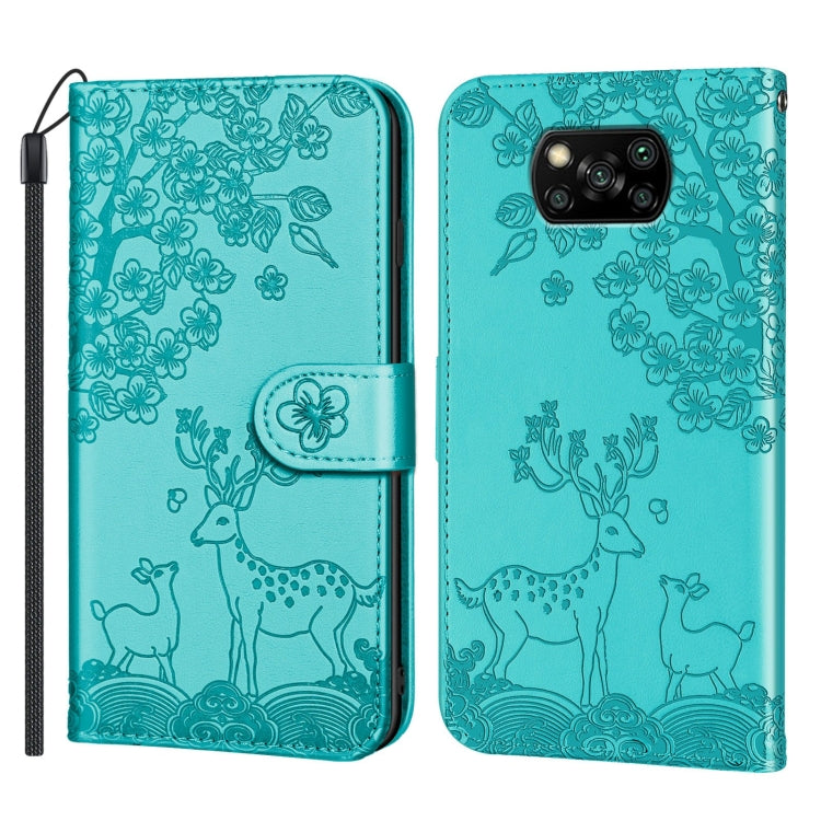 For Xiaomi Poco X3 Sika Deer Embossing Pattern Horizontal Flip PU Leather Case with Holder & Card Slot & Wallet & Photo Frame