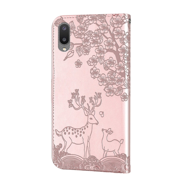 For Samsung Galaxy A02 EU Version Sika Deer Embossing Pattern Horizontal Flip PU Leather Case with Holder & Card Slot & Wallet & Photo Frame