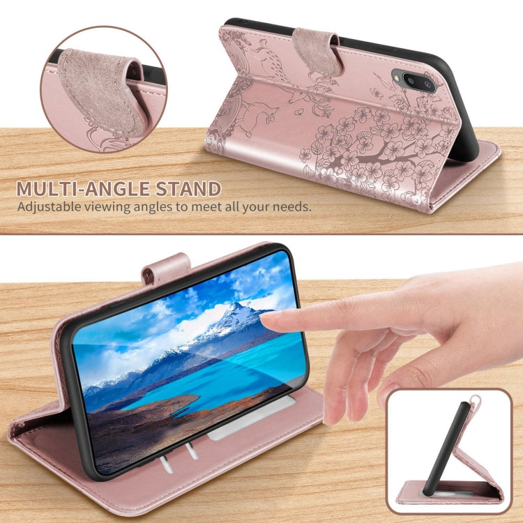 For Samsung Galaxy A02 EU Version Sika Deer Embossing Pattern Horizontal Flip PU Leather Case with Holder & Card Slot & Wallet & Photo Frame