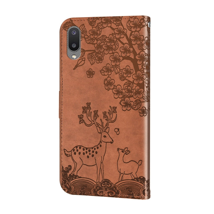For Samsung Galaxy A02 EU Version Sika Deer Embossing Pattern Horizontal Flip PU Leather Case with Holder & Card Slot & Wallet & Photo Frame