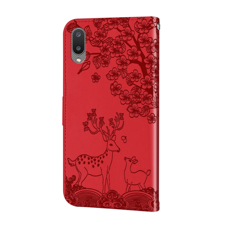 For Samsung Galaxy A02 EU Version Sika Deer Embossing Pattern Horizontal Flip PU Leather Case with Holder & Card Slot & Wallet & Photo Frame