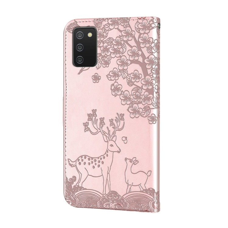 For Samsung Galaxy A02s EU Version Sika Deer Embossing Pattern Horizontal Flip PU Leather Case with Holder & Card Slot & Wallet & Photo Frame