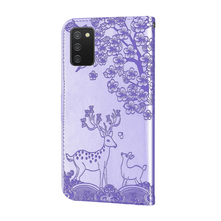 For Samsung Galaxy A02s EU Version Sika Deer Embossing Pattern Horizontal Flip PU Leather Case with Holder & Card Slot & Wallet & Photo Frame