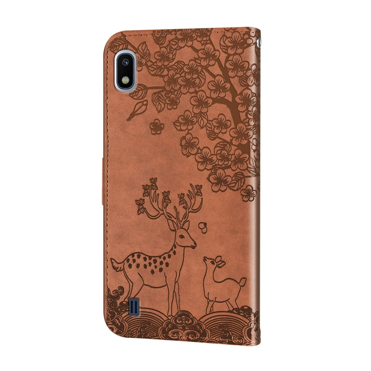 For Samsung Galaxy A10 Sika Deer Embossing Pattern Horizontal Flip PU Leather Case with Holder & Card Slot & Wallet & Photo Frame
