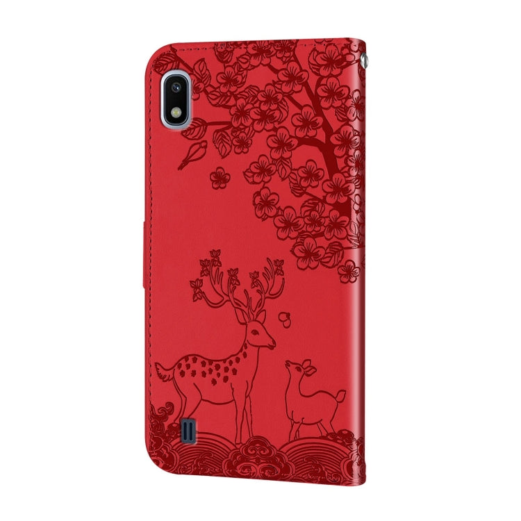 For Samsung Galaxy A10 Sika Deer Embossing Pattern Horizontal Flip PU Leather Case with Holder & Card Slot & Wallet & Photo Frame