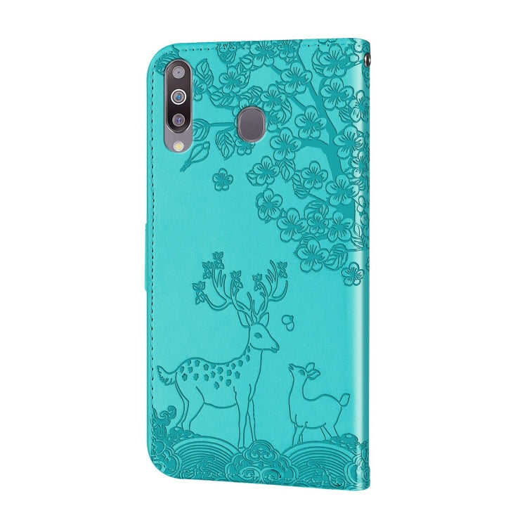 For Samsung Galaxy A20s Sika Deer Embossing Pattern Horizontal Flip PU Leather Case with Holder & Card Slot & Wallet & Photo Frame