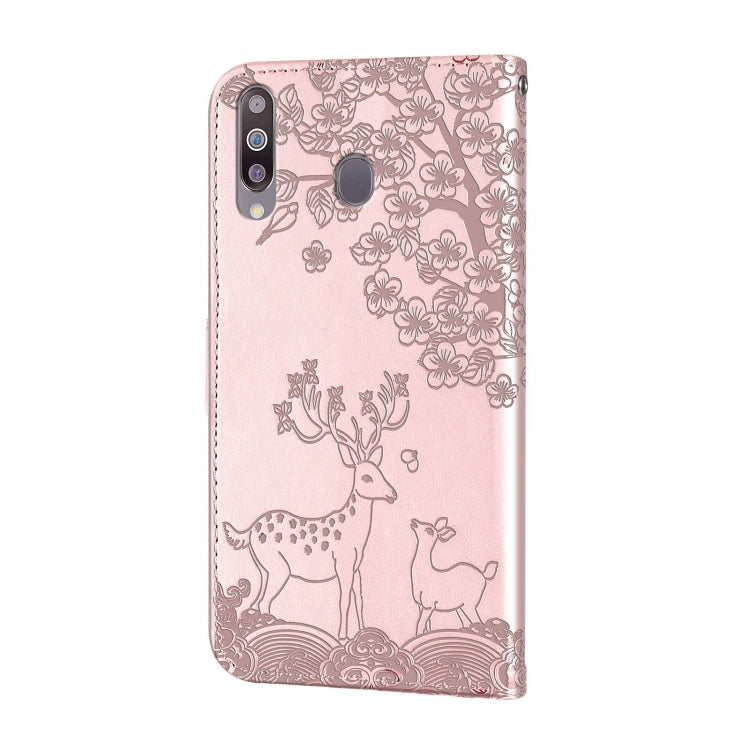 For Samsung Galaxy A20s Sika Deer Embossing Pattern Horizontal Flip PU Leather Case with Holder & Card Slot & Wallet & Photo Frame