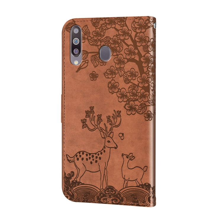For Samsung Galaxy A20s Sika Deer Embossing Pattern Horizontal Flip PU Leather Case with Holder & Card Slot & Wallet & Photo Frame