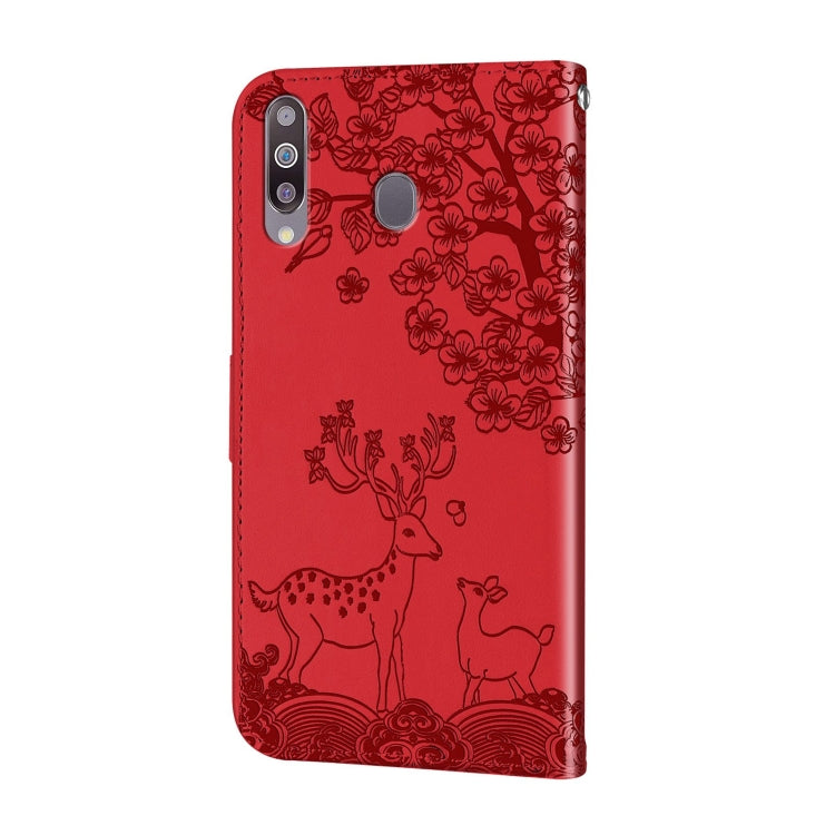 For Samsung Galaxy A20s Sika Deer Embossing Pattern Horizontal Flip PU Leather Case with Holder & Card Slot & Wallet & Photo Frame