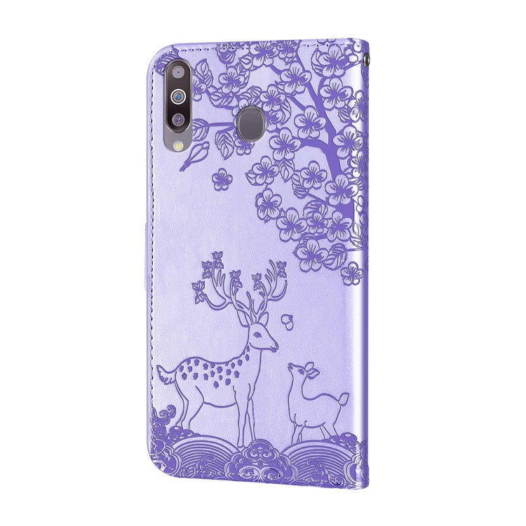 For Samsung Galaxy A20s Sika Deer Embossing Pattern Horizontal Flip PU Leather Case with Holder & Card Slot & Wallet & Photo Frame