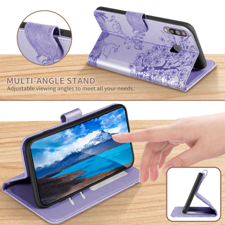 For Samsung Galaxy A20s Sika Deer Embossing Pattern Horizontal Flip PU Leather Case with Holder & Card Slot & Wallet & Photo Frame