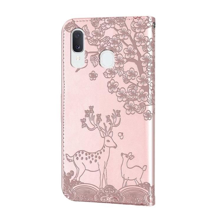 For Samsung Galaxy A40 Sika Deer Embossing Pattern Horizontal Flip PU Leather Case with Holder & Card Slot & Wallet & Photo Frame