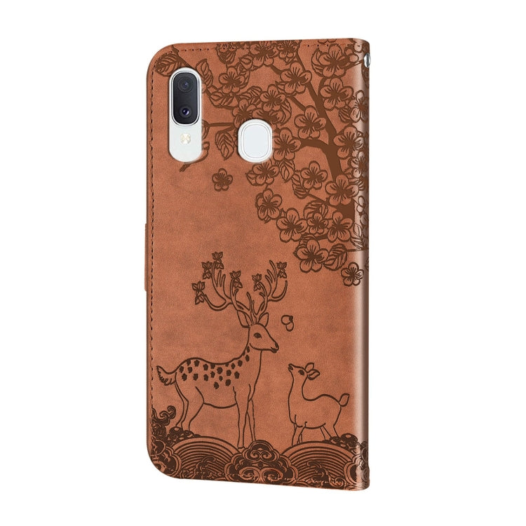 For Samsung Galaxy A40 Sika Deer Embossing Pattern Horizontal Flip PU Leather Case with Holder & Card Slot & Wallet & Photo Frame
