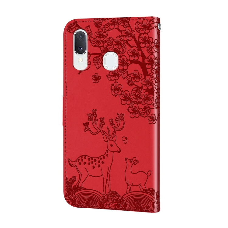 For Samsung Galaxy A40 Sika Deer Embossing Pattern Horizontal Flip PU Leather Case with Holder & Card Slot & Wallet & Photo Frame