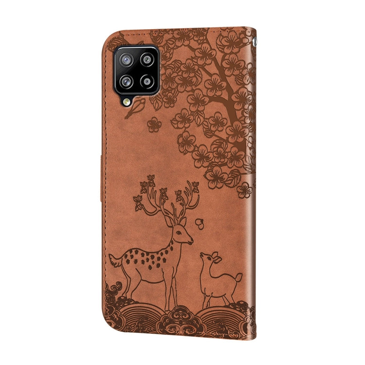 For Samsung Galaxy A42 5G Sika Deer Embossing Pattern Horizontal Flip PU Leather Case with Holder & Card Slot & Wallet & Photo Frame