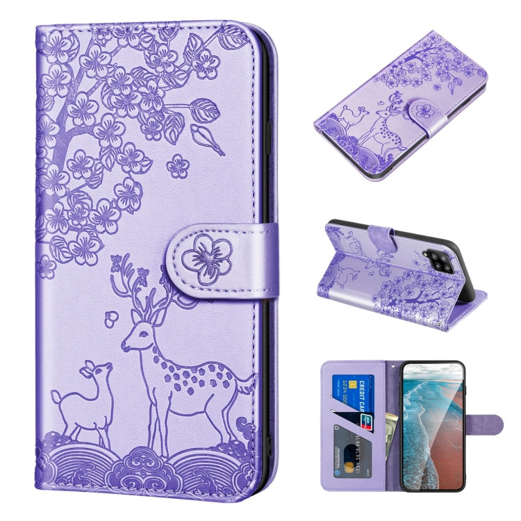 For Samsung Galaxy A42 5G Sika Deer Embossing Pattern Horizontal Flip PU Leather Case with Holder & Card Slot & Wallet & Photo Frame