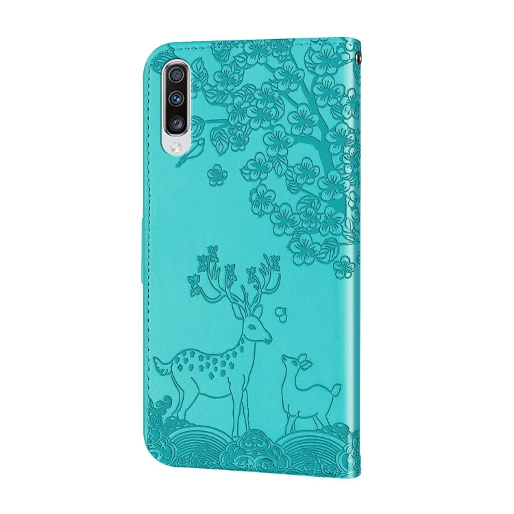 For Samsung Galaxy A50 Sika Deer Embossing Pattern Horizontal Flip PU Leather Case with Holder & Card Slot & Wallet & Photo Frame