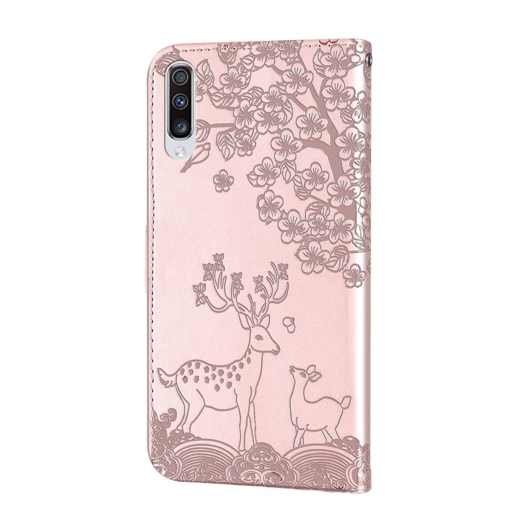 For Samsung Galaxy A50 Sika Deer Embossing Pattern Horizontal Flip PU Leather Case with Holder & Card Slot & Wallet & Photo Frame