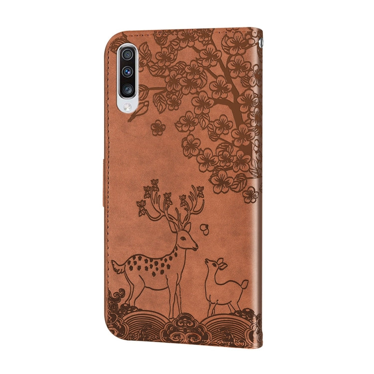 For Samsung Galaxy A50 Sika Deer Embossing Pattern Horizontal Flip PU Leather Case with Holder & Card Slot & Wallet & Photo Frame
