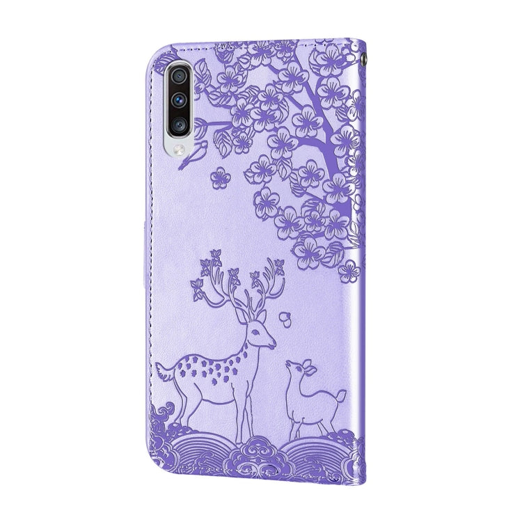 For Samsung Galaxy A50 Sika Deer Embossing Pattern Horizontal Flip PU Leather Case with Holder & Card Slot & Wallet & Photo Frame
