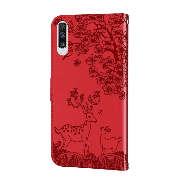 For Samsung Galaxy A70 Sika Deer Embossing Pattern Horizontal Flip PU Leather Case with Holder & Card Slot & Wallet & Photo Frame