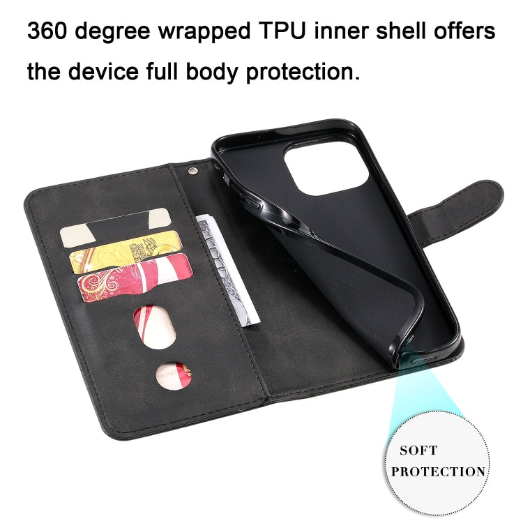 For iPhone 13 Pro Max Fashion Calf Texture Zipper Horizontal Flip Leather Case with Stand & Card Slots & Wallet Function