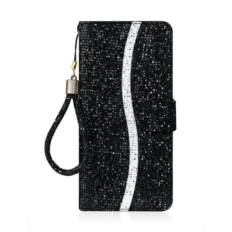 For iPhone 13 mini Glitter Powder Horizontal Flip Leather Case with Card Slots & Holder & Lanyard