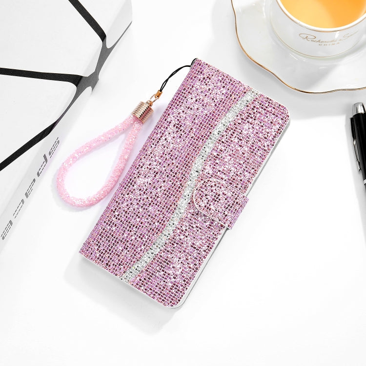 For iPhone 13 mini Glitter Powder Horizontal Flip Leather Case with Card Slots & Holder & Lanyard