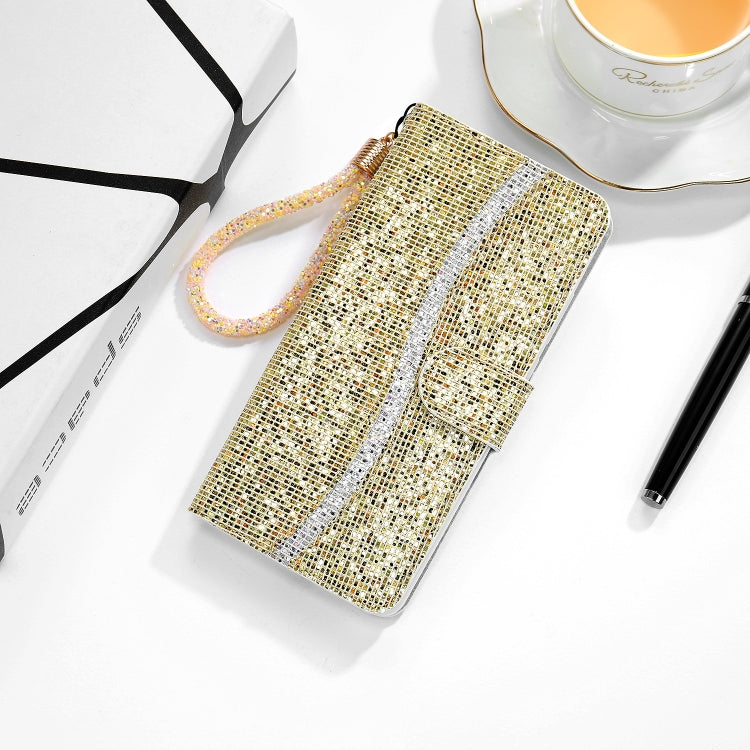 For iPhone 13 mini Glitter Powder Horizontal Flip Leather Case with Card Slots & Holder & Lanyard