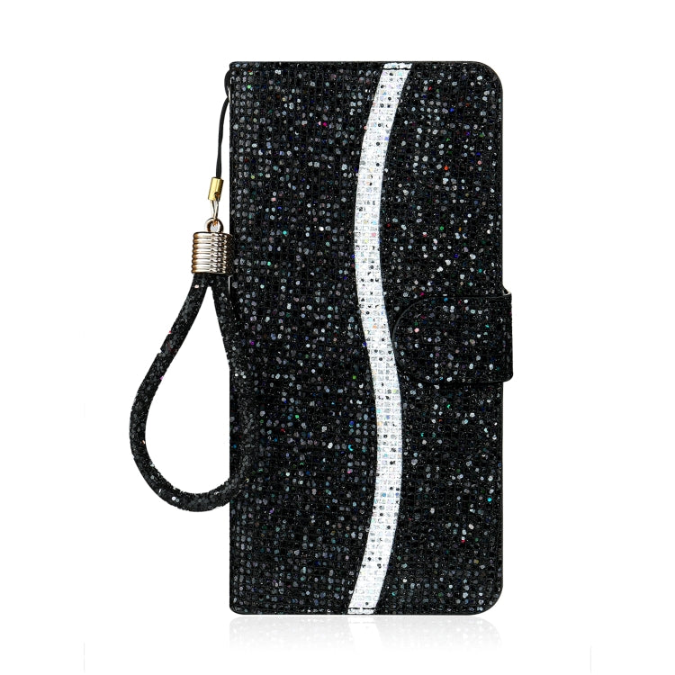 For Samsung Galaxy A03s (EU Version) Glitter Powder Horizontal Flip Leather Case with Card Slots & Holder & Lanyard
