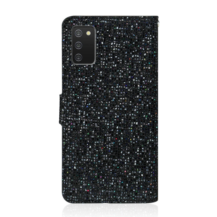 For Samsung Galaxy A03s (EU Version) Glitter Powder Horizontal Flip Leather Case with Card Slots & Holder & Lanyard