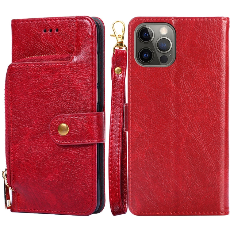 For iPhone 12 Pro Max Zipper Bag PU + TPU Horizontal Flip Leather Case with Holder & Card Slot & Wallet & Lanyard