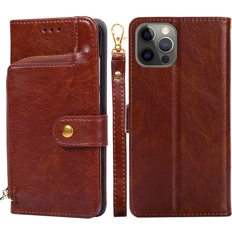 For iPhone 12 Pro Max Zipper Bag PU + TPU Horizontal Flip Leather Case with Holder & Card Slot & Wallet & Lanyard