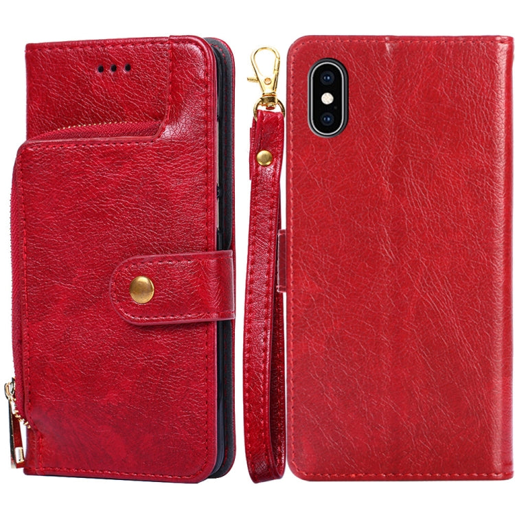For iPhone X / XS Zipper Bag PU + TPU Horizontal Flip Leather Case with Holder & Card Slot & Wallet & Lanyard