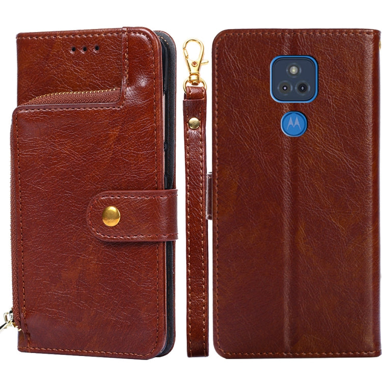 For Motorola Moto G Play (2021) Zipper Bag PU + TPU Horizontal Flip Leather Case with Holder & Card Slot & Wallet & Lanyard