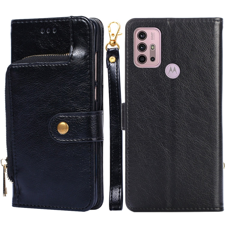 For Motorola Moto G30 Zipper Bag PU + TPU Horizontal Flip Leather Case with Holder & Card Slot & Wallet & Lanyard