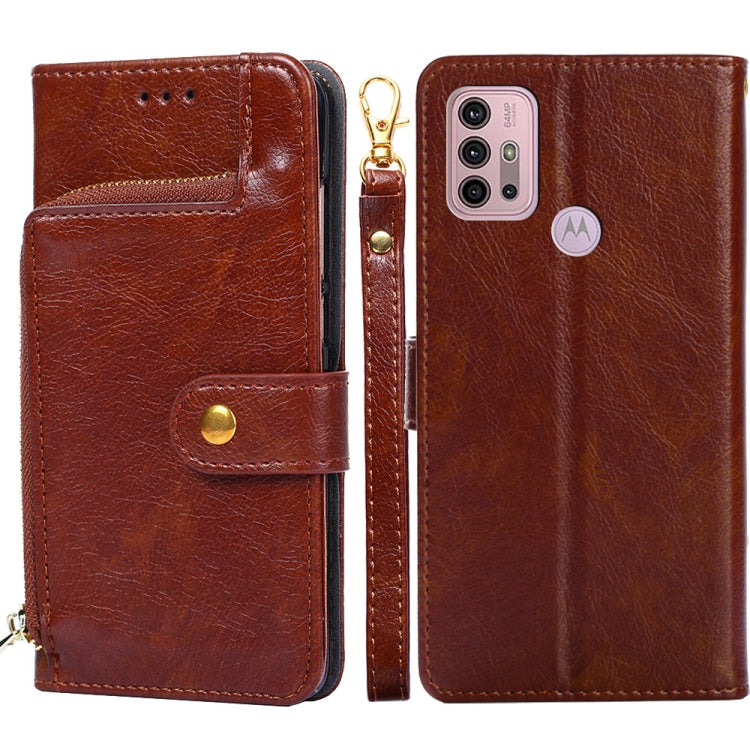 For Motorola Moto G30 Zipper Bag PU + TPU Horizontal Flip Leather Case with Holder & Card Slot & Wallet & Lanyard