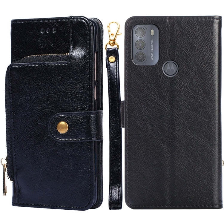 For Motorola Moto G50 Zipper Bag PU + TPU Horizontal Flip Leather Case with Holder & Card Slot & Wallet & Lanyard