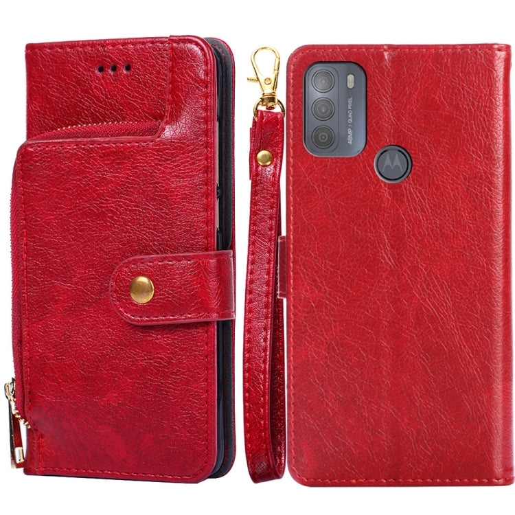 For Motorola Moto G50 Zipper Bag PU + TPU Horizontal Flip Leather Case with Holder & Card Slot & Wallet & Lanyard