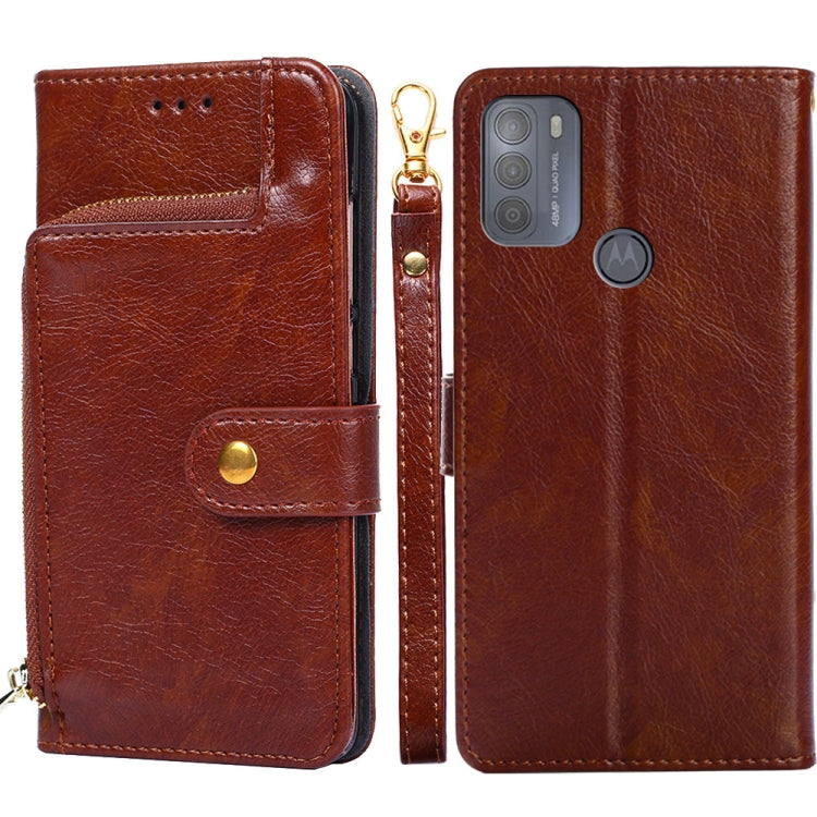 For Motorola Moto G50 Zipper Bag PU + TPU Horizontal Flip Leather Case with Holder & Card Slot & Wallet & Lanyard