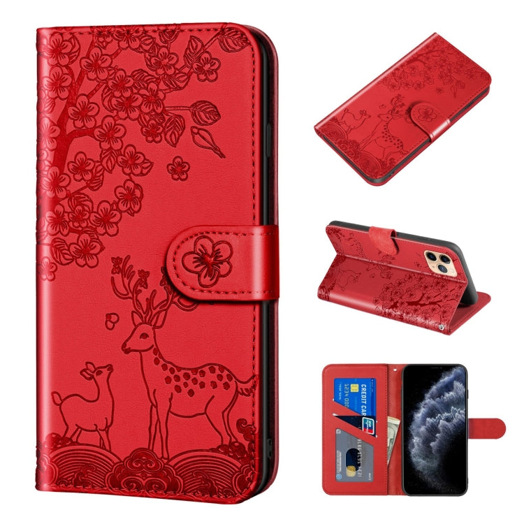 For iPhone 11 Pro Sika Deer Embossing Pattern Horizontal Flip PU Leather Case with Holder & Card Slot & Wallet & Photo Frame