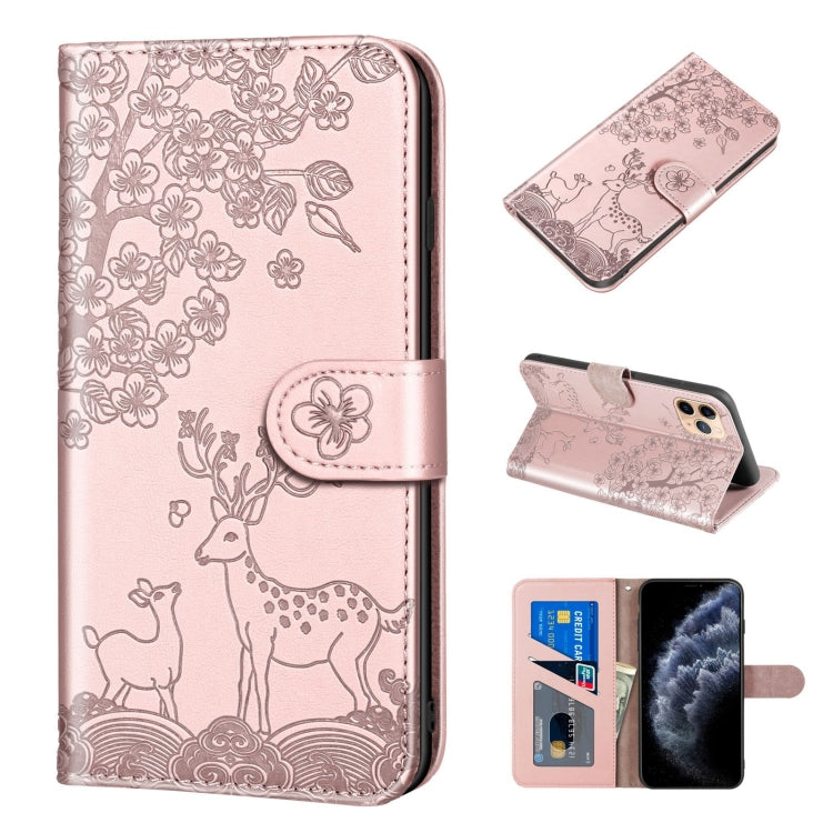 For iPhone 11 Pro Sika Deer Embossing Pattern Horizontal Flip PU Leather Case with Holder & Card Slot & Wallet & Photo Frame