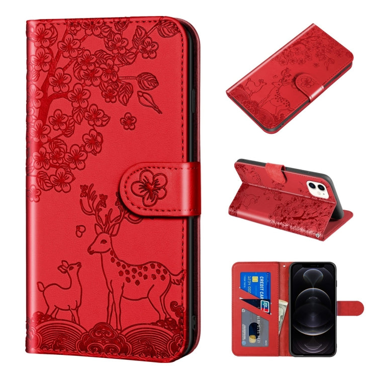 For iPhone 12 / 12 Pro Sika Deer Embossing Pattern Horizontal Flip PU Leather Case with Holder & Card Slot & Wallet & Photo Frame