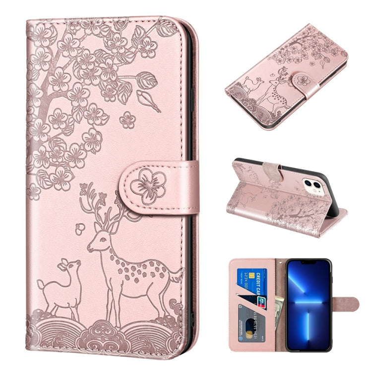 For iPhone 13 Pro Sika Deer Embossing Pattern Horizontal Flip PU Leather Case with Holder & Card Slot & Wallet & Photo Frame
