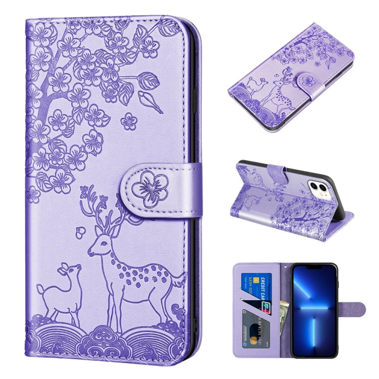 For iPhone 13 Pro Sika Deer Embossing Pattern Horizontal Flip PU Leather Case with Holder & Card Slot & Wallet & Photo Frame