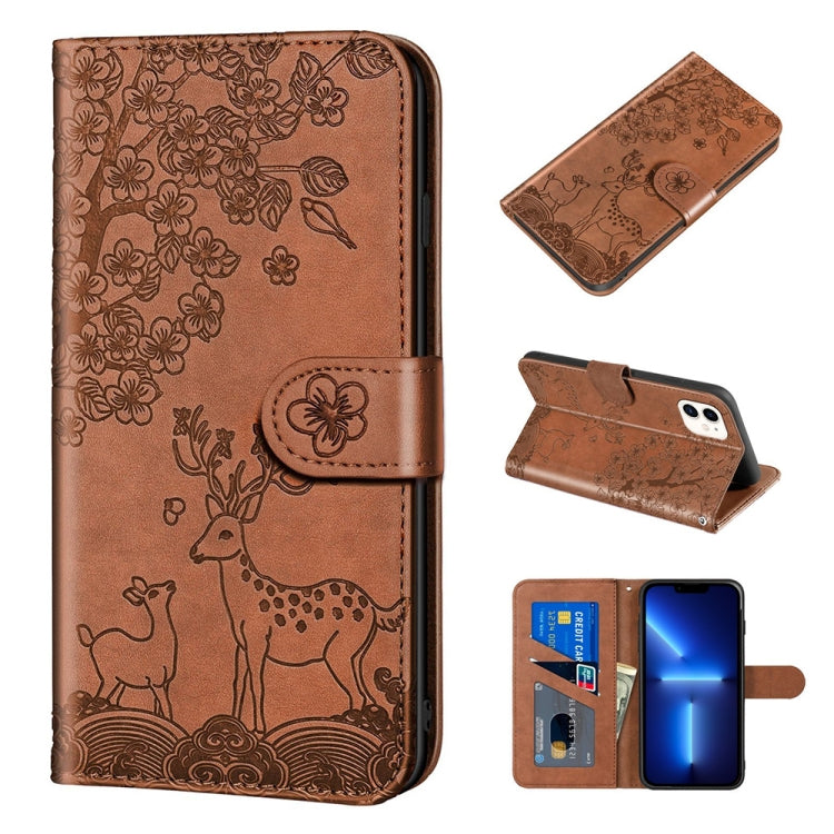 For iPhone 13 Pro Sika Deer Embossing Pattern Horizontal Flip PU Leather Case with Holder & Card Slot & Wallet & Photo Frame