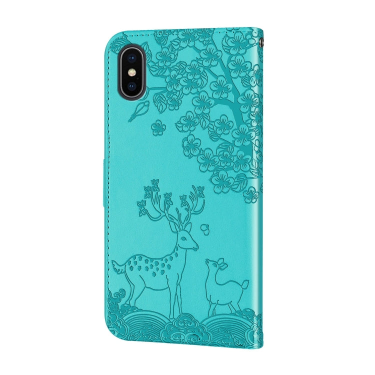 For iPhone X / XS Sika Deer Embossing Pattern Horizontal Flip PU Leather Case with Holder & Card Slot & Wallet & Photo Frame