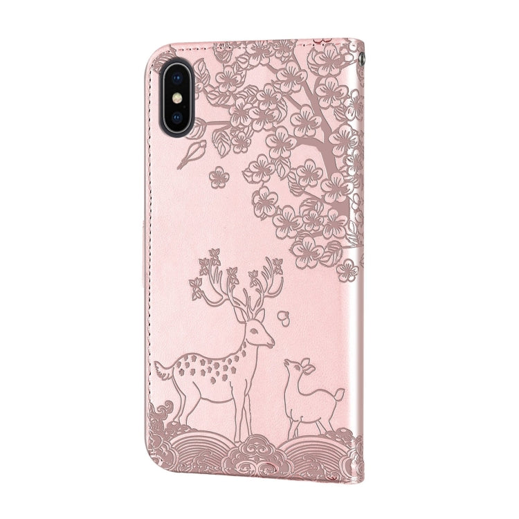 For iPhone X / XS Sika Deer Embossing Pattern Horizontal Flip PU Leather Case with Holder & Card Slot & Wallet & Photo Frame